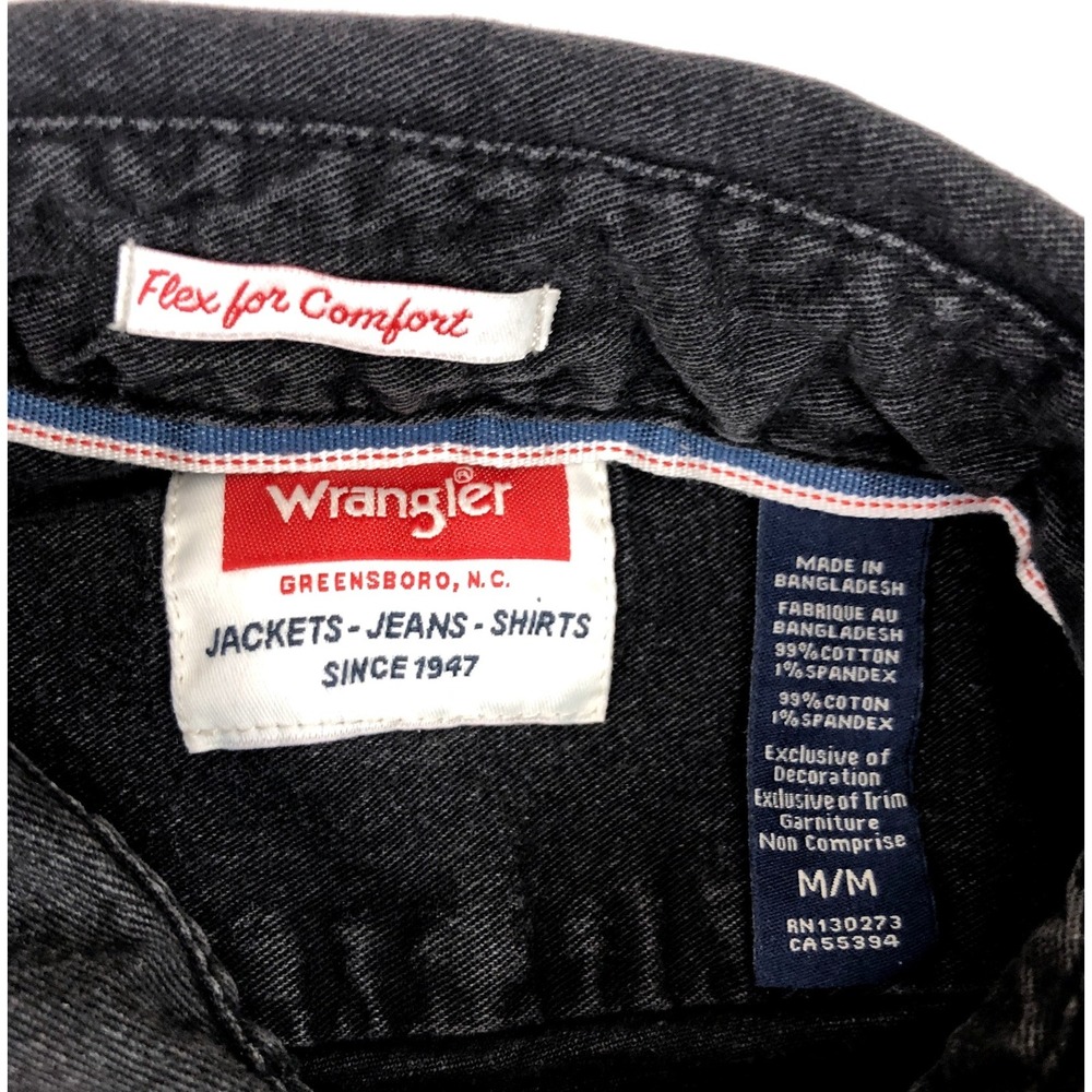 Wrangler Mens Flex for Comfort Black Fade Denim Western Pearl Snap Shirt Medium - Picture 3 of 7
